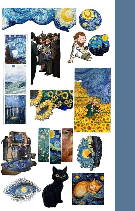 Van Gogh Sticker, Ajanda ve Günlük için Çıkartma, Yüksek Kaliteli Kağıt, Kendinden Yapışkanlı, 10x20 cm, Planlayıcı ve Bullet Journal Dekorasyon, Sanatsal Tasarım
