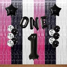 Cow Print 1st Birthday Party Decorations - Black & Pink/White Foil Fringe Backdrop & Balloons (7 Pieces) - Perfect for Birthday & Halloween Parties - Unisex - Baby Boys & Girls