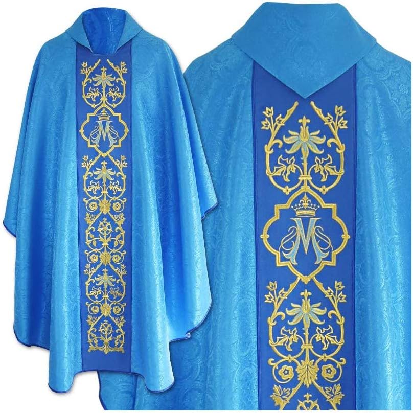 Vestment Marian - Gothic style Chasuble with a matching stole, two colors. WhiteBlue and BlueBlue
