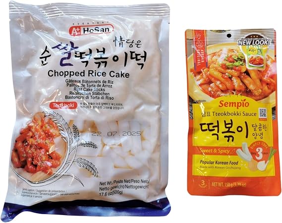 Korean Topokki Rice Cake Sticks Kit | 500g Plain Tteokbokki + Sweet & Spicy Sauce 150g | Korean Street Food DIY Meal Set