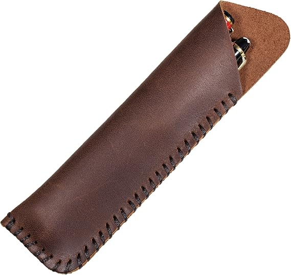Handmade Genuine Leather Double Pen Case Fountain Pen Sleeve Holder Pouch Cover Vintage (Coffee)