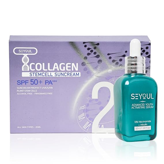Anti-Aging Serum & SPF50+ Sunscreen Duo Advanced Youth Serum with 10% Niacinamide & Arbutin + T-Collagen Sunscreen Serum Brightening, Firming, Daily Skincare Set