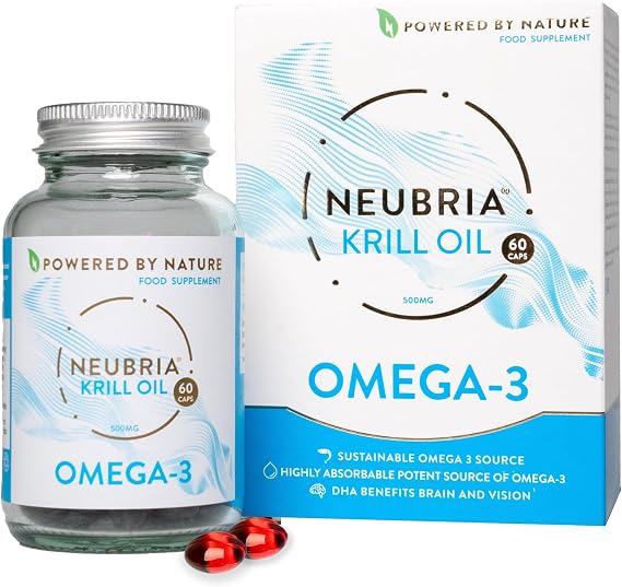 Neubria Krill Oil Omega-3 Capsules High Strength 1000mg | EPA & DHA with Marine Phospholipids, Astaxanthin & Choline | Antarctic Krill Oil | Cod Liver & Fish Oil Alternative | 60 Softgels