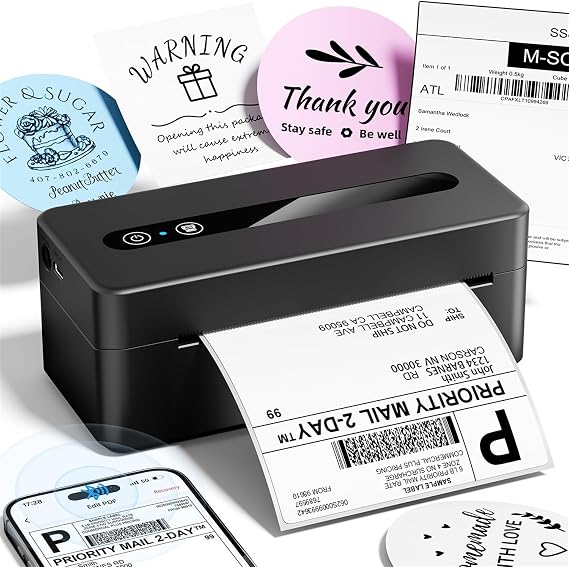 TATTMUSE Bluetooth Thermal Label Printer 4x6, Shipping Label Printer, Black