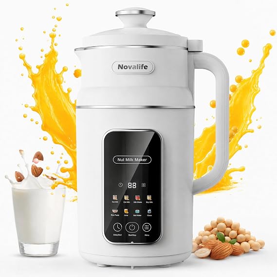 8-in-1 Nut Milk Maker Multi-Functional Soy Milk Maker with Large Touch Display for Nuts, Oat, Soy, Juice & Smoothie, Large Capacity Blender 12H Delay/Keep Warm/Self Cleaning, White