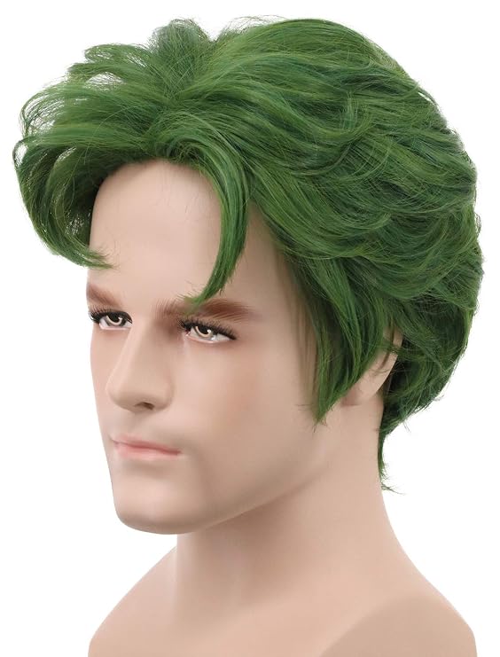 yuehong Mens Short Green Curly Wig Anime Clown Cospaly Wig Heat Resistant Synthetic Fibers Soft Breathable Costume Hair