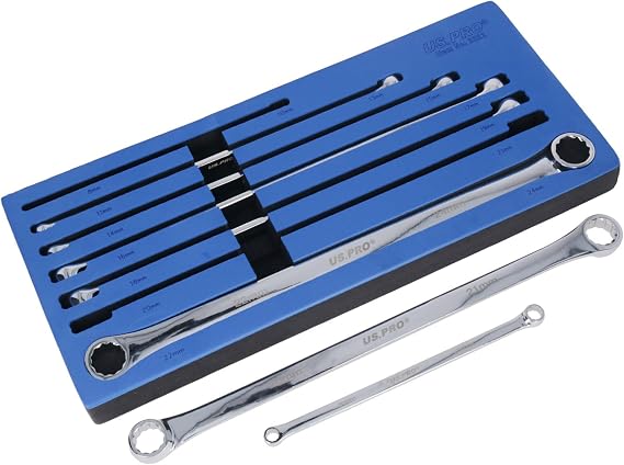 Extra Long Double Ended Ring Spanner Aviation Wrench 8mm - 24mm 7pc Set