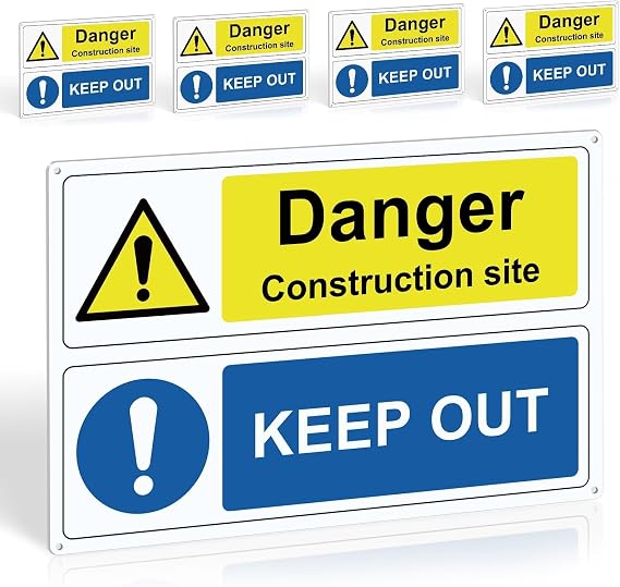 5Pcs Danger Construction Site Keep Out Safety Signs, 300x200mm 1mm PVC