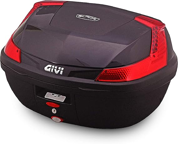 GIVI Motorcycle Rear Box, Monolock 12.4 gal 47 L BLADE Series B47N902, Black Painted, Red Lens 76882