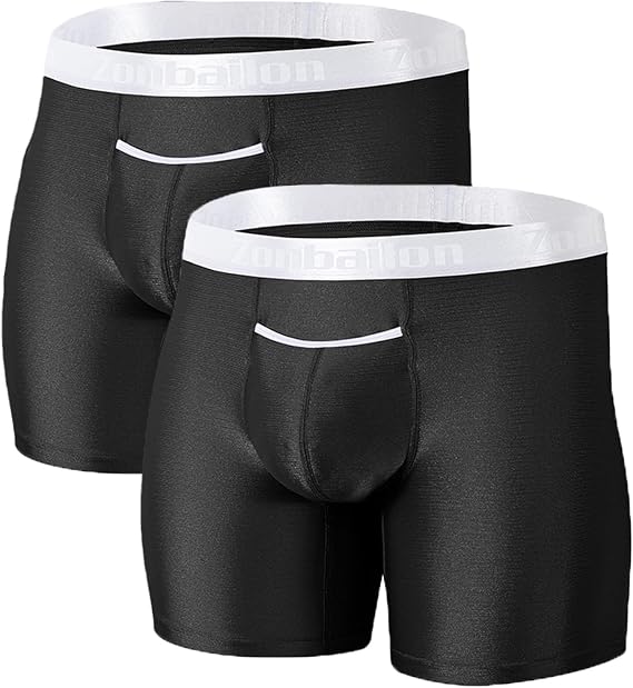ZONBAILON Mens Sexy Silk Horizontal Fly Underwear Big and Tall Breathable Anti Chafing Stretchy Long Leg No Ride Boxer Briefs