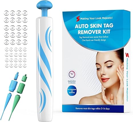 Double Sided Wart Removal Pen & Skin Tag Remover with 40 Bands Safe and Fast for Face & Body (2-8 mm) Includes Skin Spots