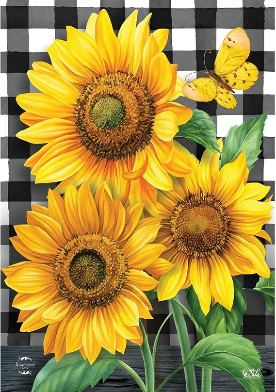 Briarwood Lane House Flag 40x28 For Outdoor Checkered Sunflowers Summer For Summer House Flag