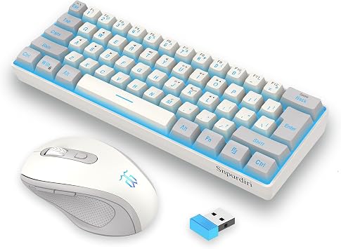 Snpurdiri 2.4G Wireless Gaming Keyboard and Mouse Combo, Include Mini 60% Mechanical Feel RGB Backlit Keyboard, Ergonomic Vertical Feel Small Wireless MouseGrey and White