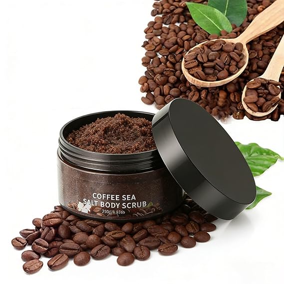 Coffee Body Scrub with Sea Salt Natural Coffee Scrub & Exfoliating Body Scrubber, Helps Remove Dead Skin for Smooth Texture, 8.81oz (250g)