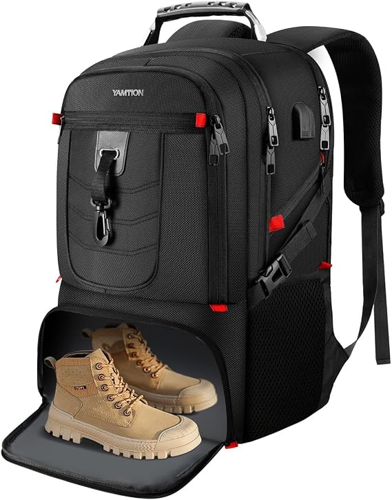 Backpack with Shoe Compartment,18.4in Laptop Bag for Travel Business,Sport Gym Bag for College School Bookbag for Men Women,Black