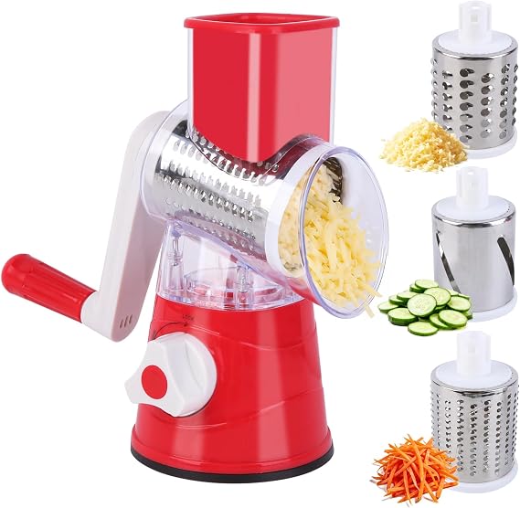 Rotary Cheese Grater Vegetable Slicer，Wieat 3 in 1 Multi-Functional Chopper with 3 Interchangeable Cylinders Stainless Steel Slicer Cutting Fruit Vegetables Cheese