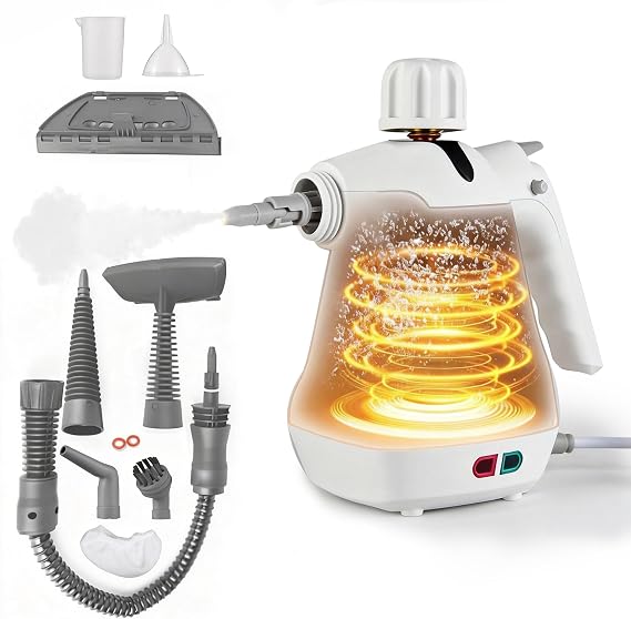 Steam Cleaner, Multi-Surface Steamer Cleaners for Cleaning with 11 Accessories, Large Capacity Handheld Steam Cleaner, Good for Home, Kitchen Grease, Bathroom Grout (White)