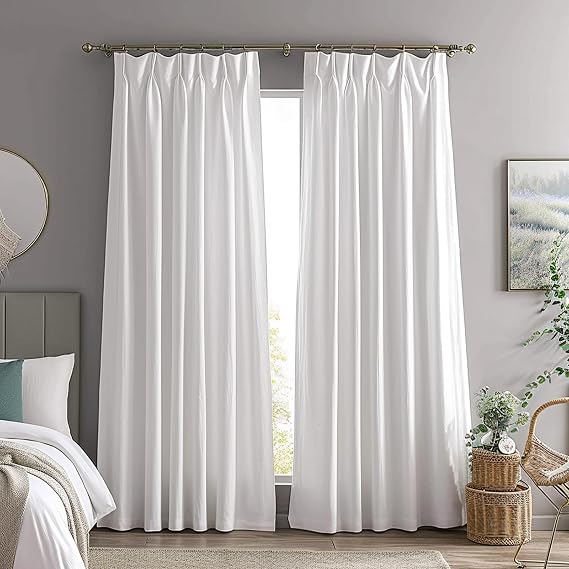 jinchan Pinch Pleated White Curtain - 84 Inch Length, Light Filtering, Bedroom & Living Room Curtain, 1 Panel Texture Window Drape
