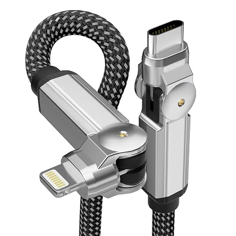 90 Degree iPhone Charger USB C Lightning Cable with 180 Rotating Head - 6.6FT Right Angle Lightning Cable Swivel Charger with MFi, 3A Fast Charging, Data Sync, Apple Carplay for iPhone14 13 12 11 X