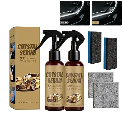 Crystal Serum 9H+ Graphene Ceramic Coating Spray for Cars, High Gloss Finish, 10.58 Fl Oz (2PCS)