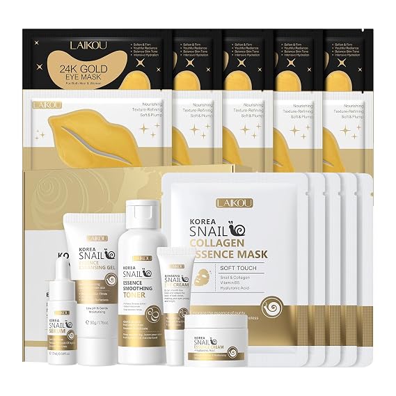 LAIKOU Korean Skin Care, Skin Care Set, Face Mask, Eye Mask, Lip Mask 20pcs | Cleansing Gel, Toner, Eye Cream, Serum, Essence Cream for Women Teen Girls Mom Daughter Mother's Day Christmas Birthday