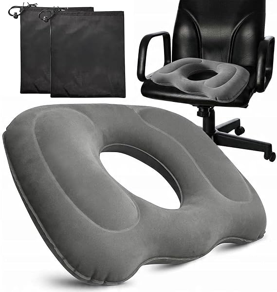 Inflatable Seat Cushion, Donut Pillow for Hemorrhoids, Portable Donut Pillow, Ring Cushions with Non-Woven Storage Bag for Pressure Relief for Low Back Pain Hemorrhoids(Gray)