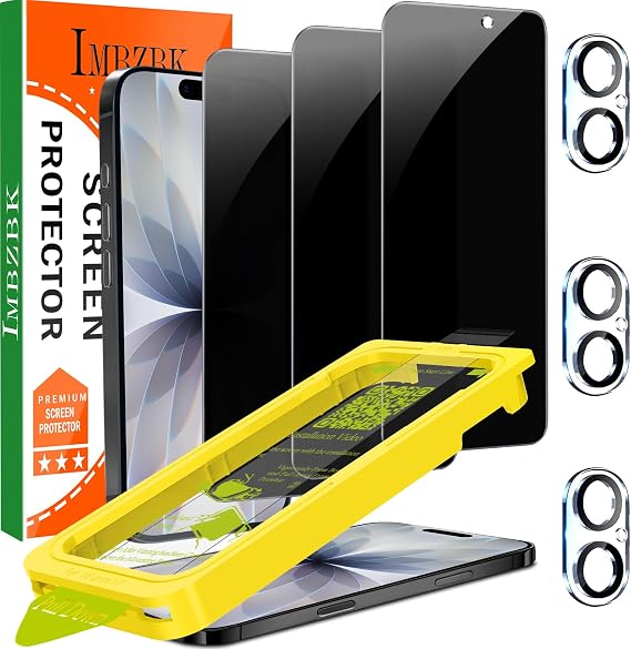IMBZBK 3 Pack Privacy Screen Protector for iPhone 17, Tempered Glass