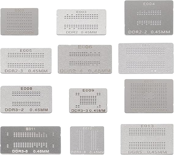 Ellbest 12pcs BGA Reballing Stencils Rework Station, Steel Template Mesh Directly Heat Set Kit for Laptop Desktop Graphics Card