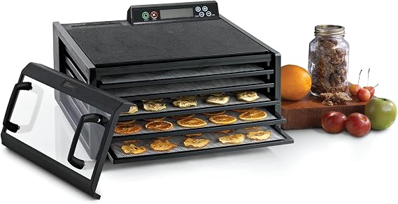 Excalibur 3548CDB Electric Food Dehydrator Features Adjustable Thermostat and Digital 48-Hour Timer Faster and Efficient Drying, 5-Tray, Black