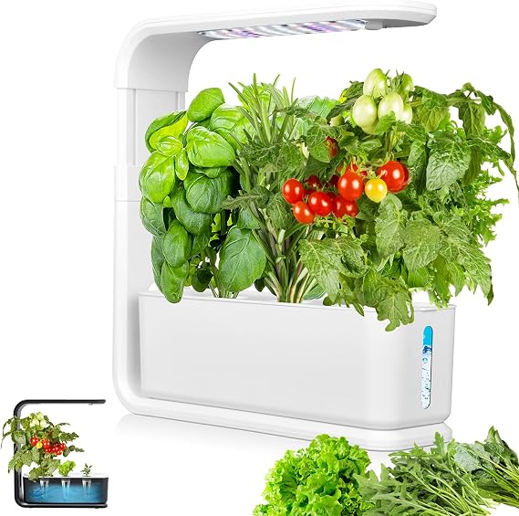 Hydroponics Growing System, Indoor Herb Garden With 3 Kinds Of Led Grow Light, 10h Timer, 3 Holes, 3 Inch Adjustable Light Stand, Transparent Water Level, Smart Garden Hydroponic Indoor white