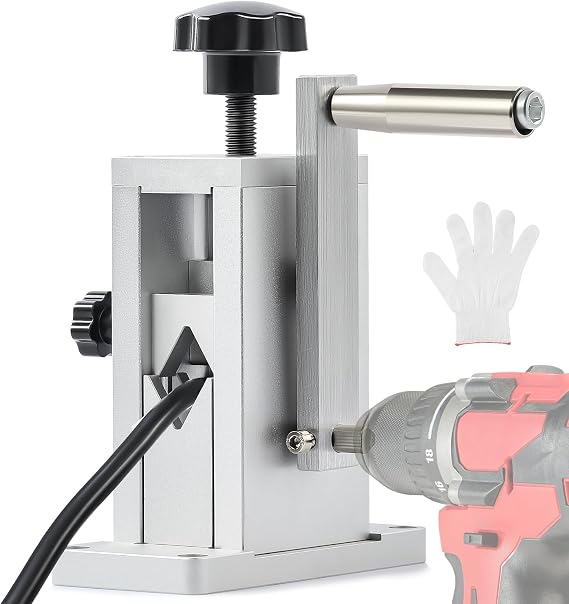 Manual Wire Stripper Machine for 0.06"-0.9" Wires,Adjustable Feed Hole | CrMoV12 steel blade, strips 0.06-0.9 in wires, drill-powered or hand crank, aluminum frame, portable for scrap copper
