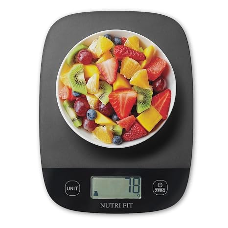 Nutri Fit Ultra Thin Digital Kitchen Scales Made of Plastic 5 kg/11 lb Black Multifunctional kitchen scales for cooking baking units: g/ml/lb:oz/fl'oz large LCD display easy to hang