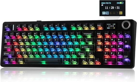 EPOMAKER AULA F99 MAX Wireless Mechanical Keyboard, Smart Screen & Knob, 8000mAh, 2.4Ghz/BT Creamy Keyboard, Pre-Lubed Switch, Hot-Swappable, RGB Backlit, Custom Software (Black, Reaper Switch)