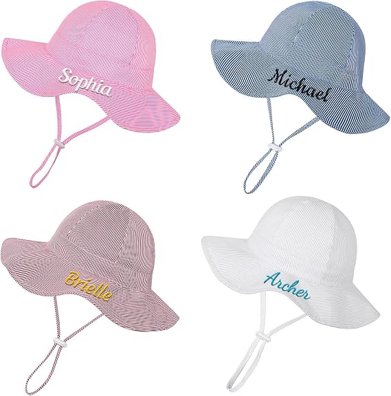 Custom Baby Sun Hat, Personalized Embroidered Baby Bucket Hat with Name, Wide Brim Toddler Beach Hat UPF50+ for Boys Girls