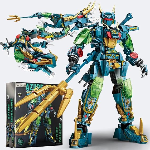 Azure Dragon Warrior Building Set, 2 in 1 Robot & Dragon Toy for Kids & Teens Ages 8+