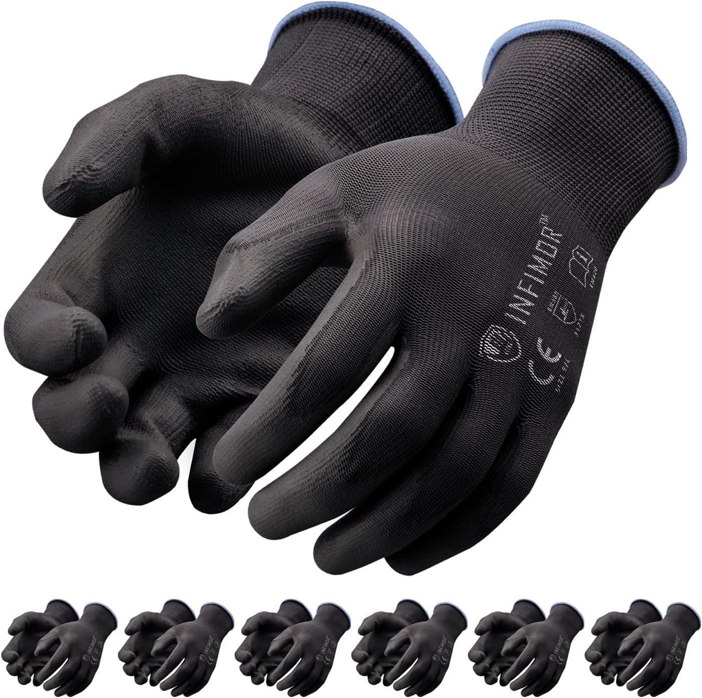 6 Pairs Work Gloves PU Coated Ultrathin Firm Grip Construction Gardening, Safety Work Gloves Men Women in Bulk