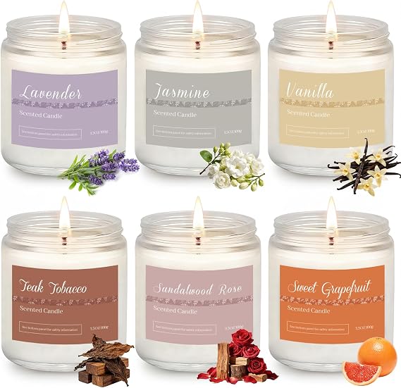 Scented Candles Gift Set for Women, 6 Pack Long Lasting Soy Wax Aromatherapy Candles for Home, Bath and Relaxation, for Mum, Wife and Friends on Birthdays, Christmas and Mother's Day, Up to 150 Hours [Energy Class A]
