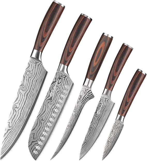Sunnecko 5pcs Kitchen Knife Set with Sheath