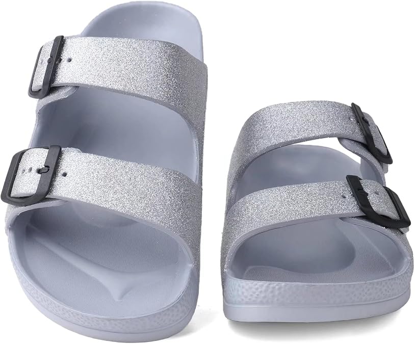 Women's Flat Sandals Comfort Footbed Adjustable Slides Double Buckle Slip on EVA Slippers