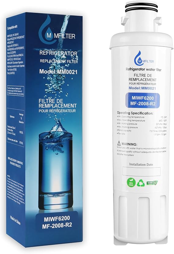 MIWF6200 Water Filter Replacement Compatible with Midea MF-2008-R2, Sharp SJWF200, Thor Kitchen WF200, Zline MIWFT2100, Insignia NS-WF26SS0-1 Twist-in Refrigerator Water Filter (1 Pack)