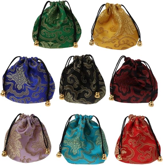 8pcs Drawstring Jewelry Pouch,Jewelry Pouch Bag,Silk Brocade Drawstring Coin Purse, Gift Bag Value Set