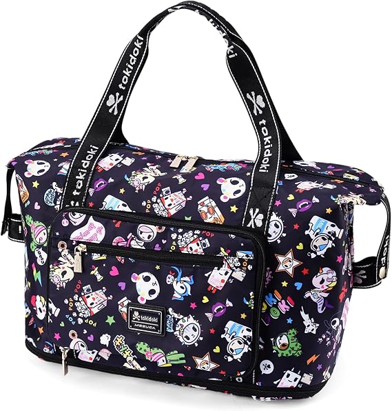 Tokidoki Unicorno 40L 折りたたみ式 拡張可能 トラベルダッフルバッグ、ウィークエンダー オーバーナイト ジム ダッフルラゲッジ キャリーオンバッグ レディース ガールズ