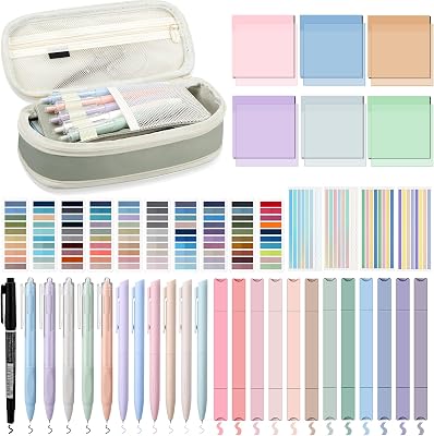 135 Pcs Book Annotation Kit Aesthetic Pencil Case Bag 12 Highlighter 11 Gel Pen 1 Marker 300 Sheet Transparent Sticky Notes Pad 2640 Index Stickers Bible Study SuppliesClassic,Light Green