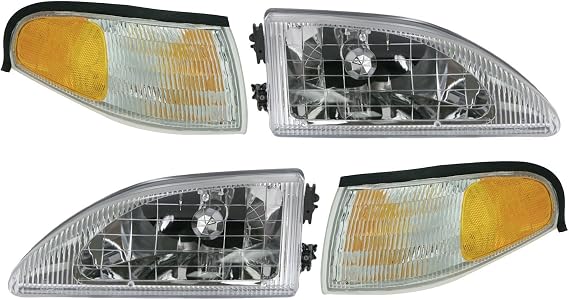 Driver & Passenger Side Headlight & Corner Lighting Kit Fits 1994 1995 1996 1997 1998 Ford Mustang SVT Cobra Coupe 1995 Ford Mustang SVT Cobra R Coupe