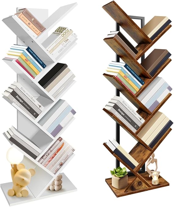 9-Tier Tree Bookshelf,Floor Standing Bookcase,Tree Shaped Book Shelves,Display Storage Shelving Units Storage Rack for Bedroom Living Room Office