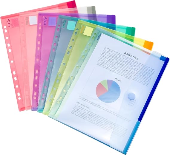 Tarifold A4 Punched Plastic Wallets/Envelopes/Folders/Poly Pockets for Ringbinder (With Scratch Closure) - 12 Pcs In Assorted Colors - 510229