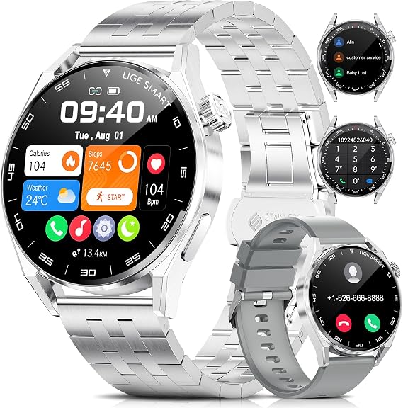 LIGE Akıllı Saat Erkek Bluetooth Görüşme, 1,39 inç HD Akıllı Saat Kalp Hızı Uyku 100+ Spor Modu, Su Geçirmez IP68 Akıllı Saat Android iOS için