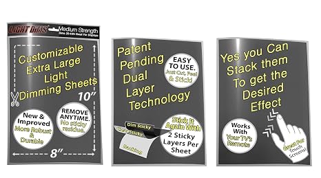LightDims Customizable Dimming Sheets (3 Sheets) Medium Strength Dims 20-40% of Light, Extra Large Size 8x10 Retail Packaging