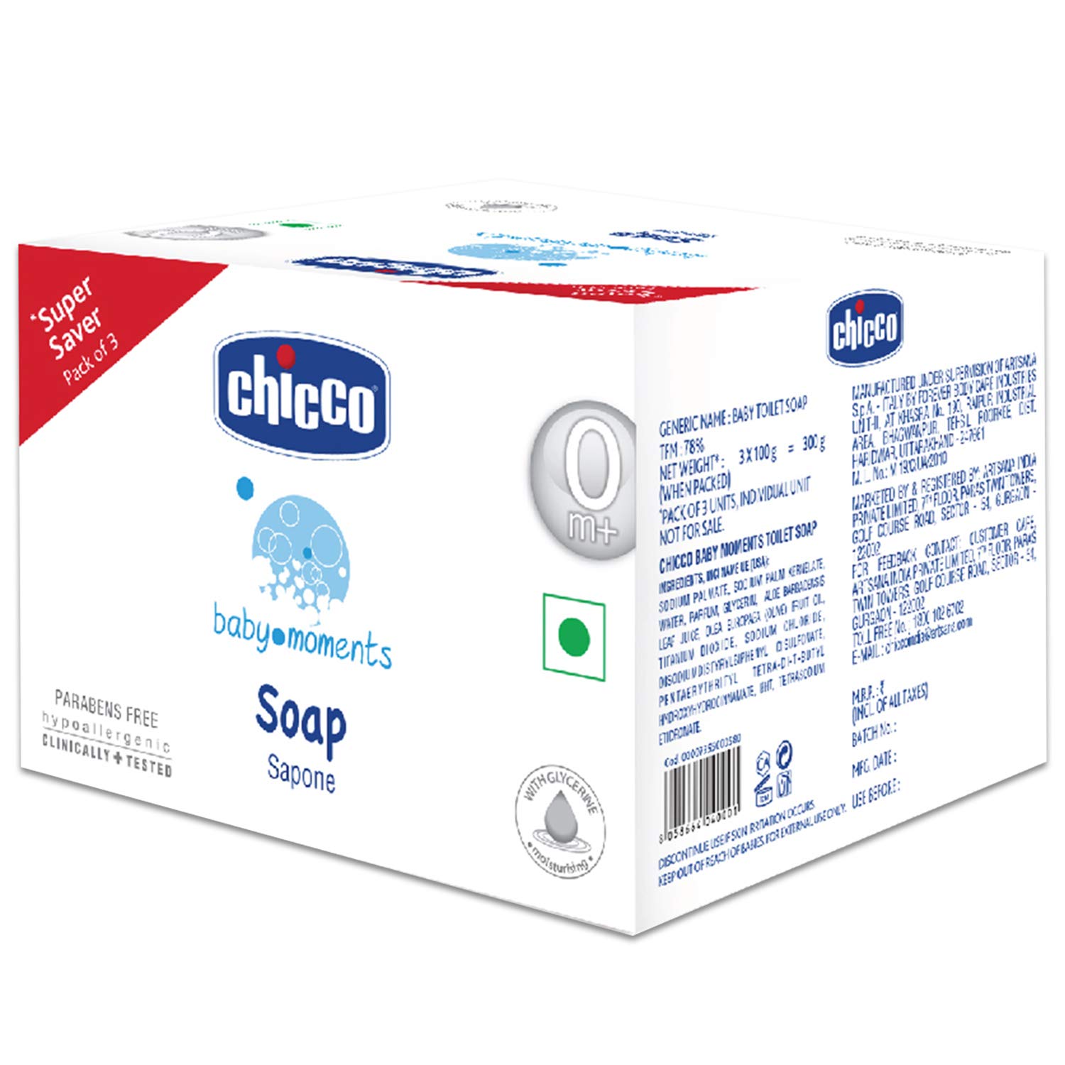 Chicco Baby Moments Soap pack of 3300gm