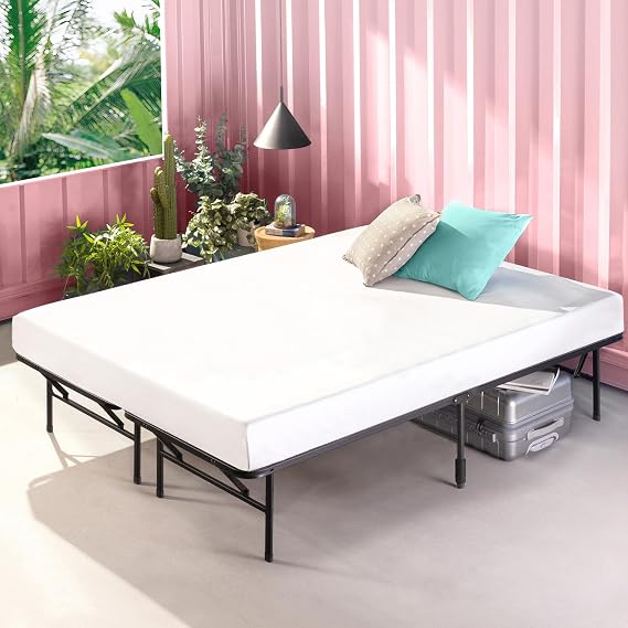 Zinus SmartBase Bed Frame, Semi-Double, Foldable, Black Slats, Quiet, Under Bed Storage Space, Durable, Breathable, Headboard-less, Tubing Bed, Durable, Steel, 1 Box, No Assembly Required, Zinus
